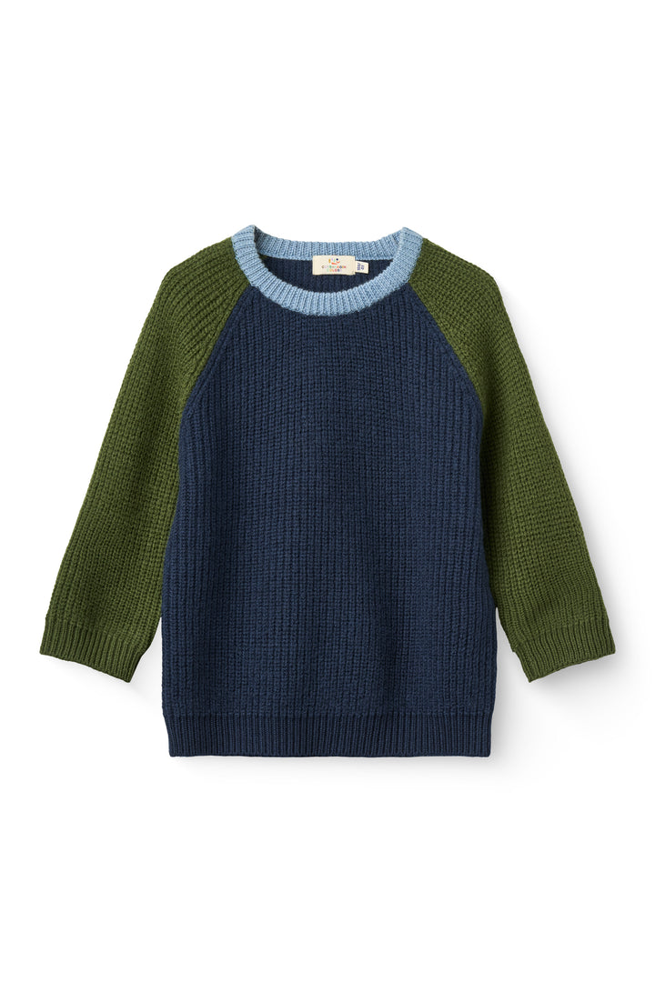 224-02-168 MERINO RIB KNITTED BLOUSE - NAVY COMB