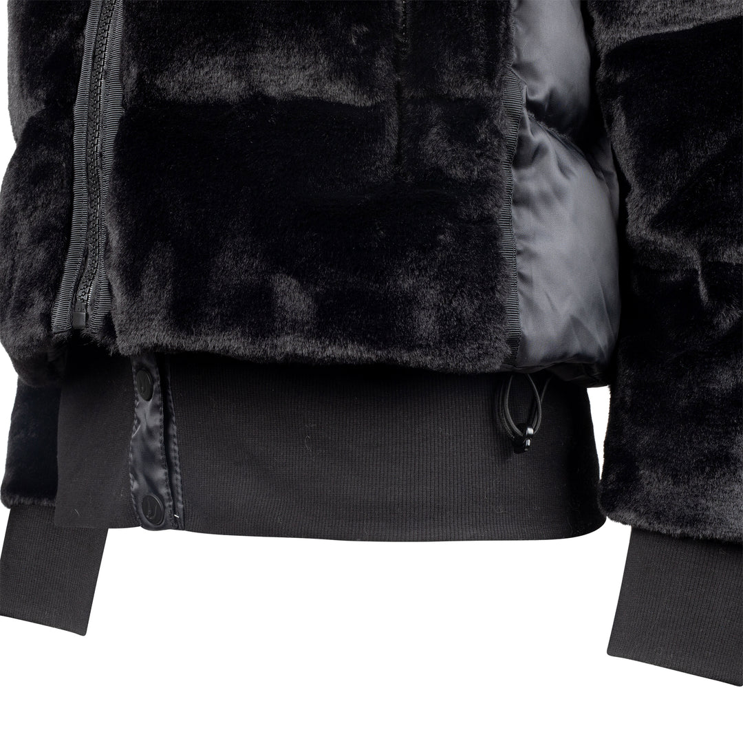 TEEN RIBBED WAIST COAT-Black Velvet/Black Fur
