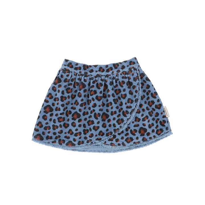 AW25.MN2509 USA-Knee-lenght skirt | Blue w/ animal print-pink | cotton corduroy