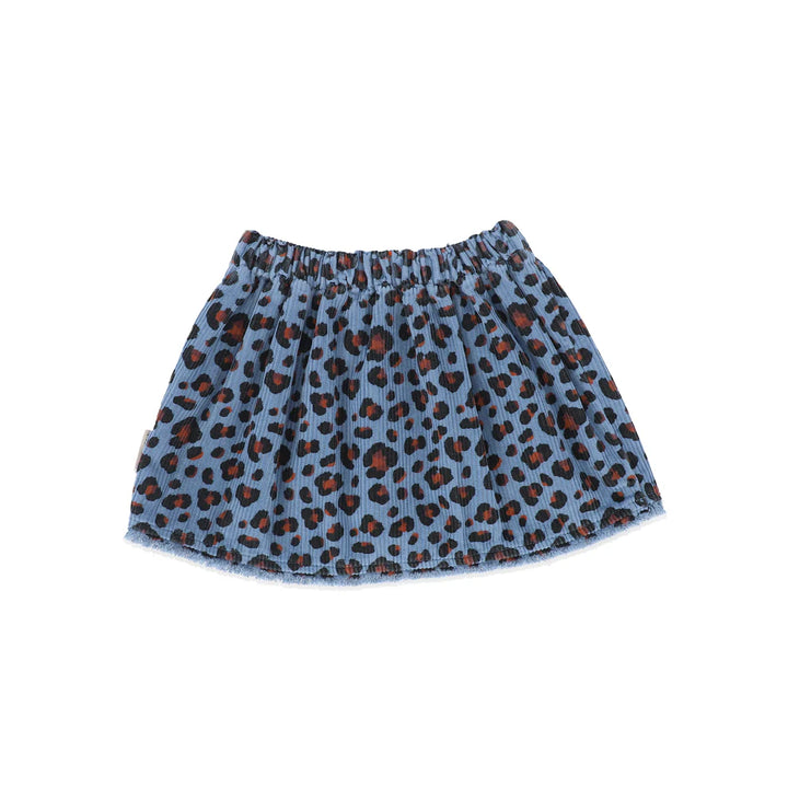 AW25.MN2509 USA-Knee-lenght skirt | Blue w/ animal print-pink | cotton corduroy