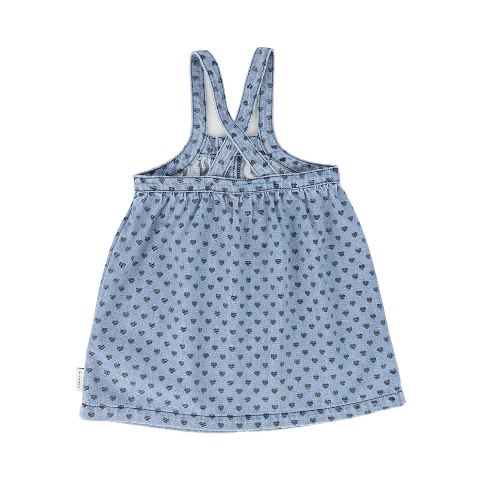 AW25.MN2513D-Short dress w/ straps | Washed blue denim w/ black hearts-washed blue | denim