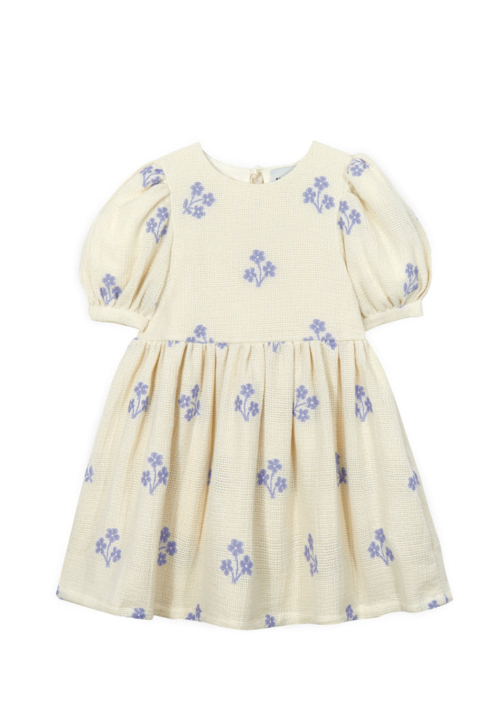 SANDRINE DRESS - ORGANIC COTTON JACQUARD (ECRU/BLUE)