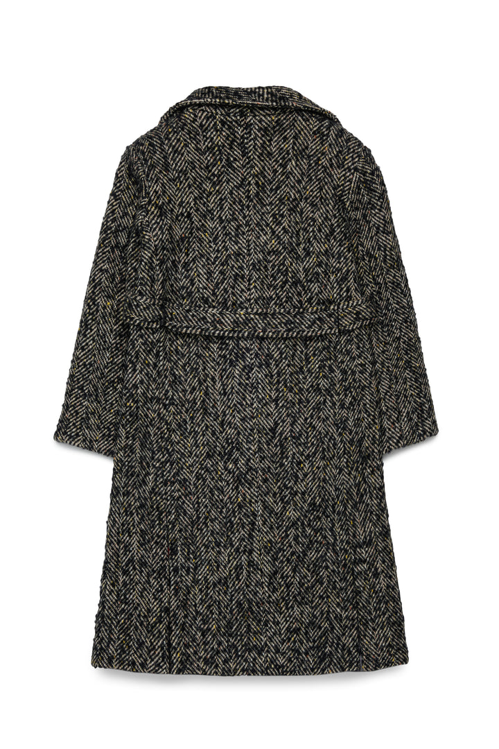 MX0001 MX02N BLACK HERRINGBONE WOOL BLEND COAT WITH TIE BELT