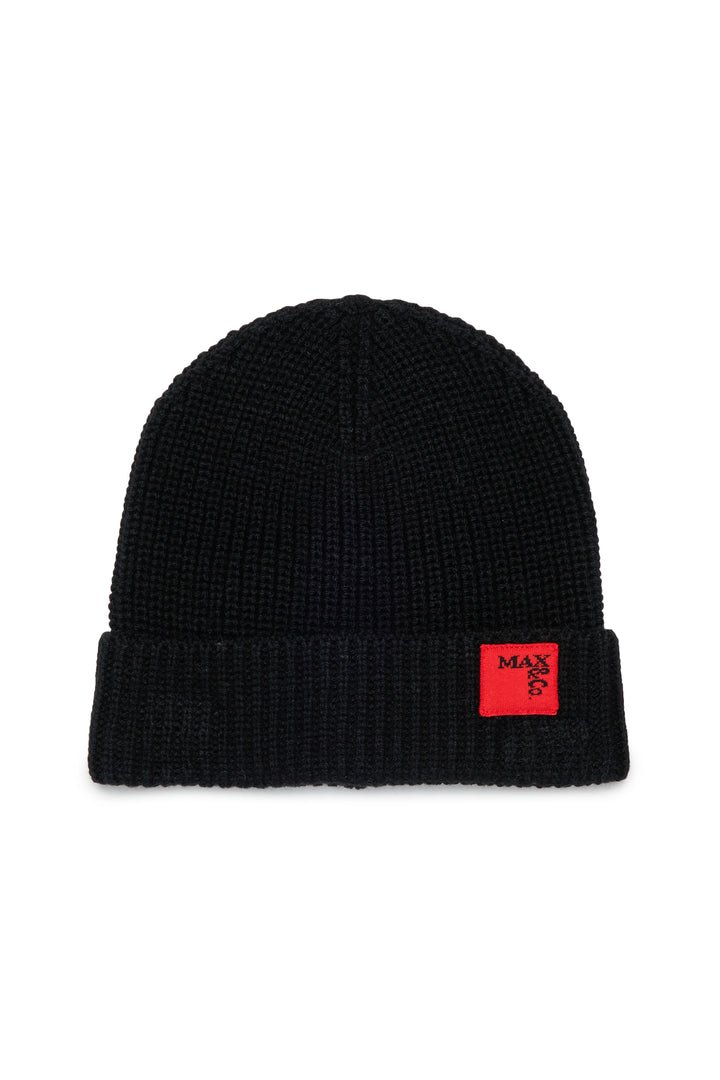 FW26 MX0242 BLACK MX048 KNIT BEANIE WITH RED LABEL