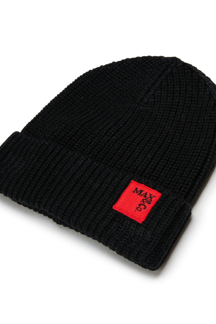 FW26 MX0242 BLACK MX048 KNIT BEANIE WITH RED LABEL