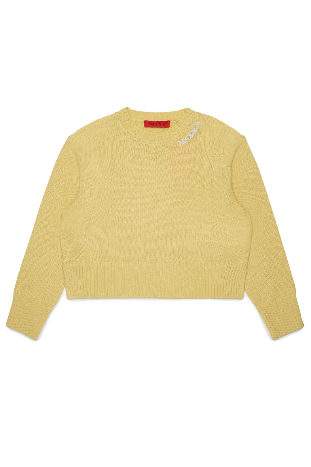 FW26 MX0251 YELLOW KNIT SWEATER WITH LOGO AROUND NECK