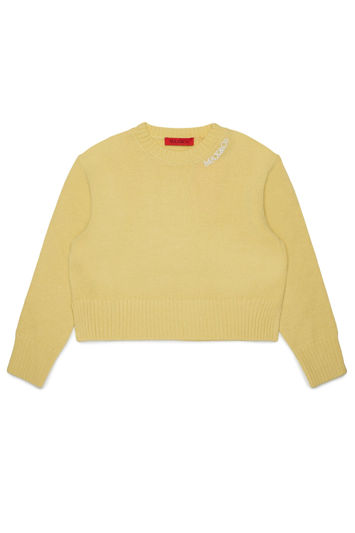 FW26 MX0251 YELLOW KNIT SWEATER WITH LOGO AROUND NECK