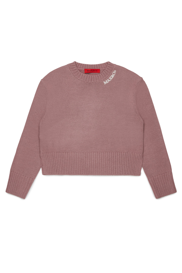 FW26 MX0251 MAUVE KNIT SWEATER WITH LOGO AROUND NECK