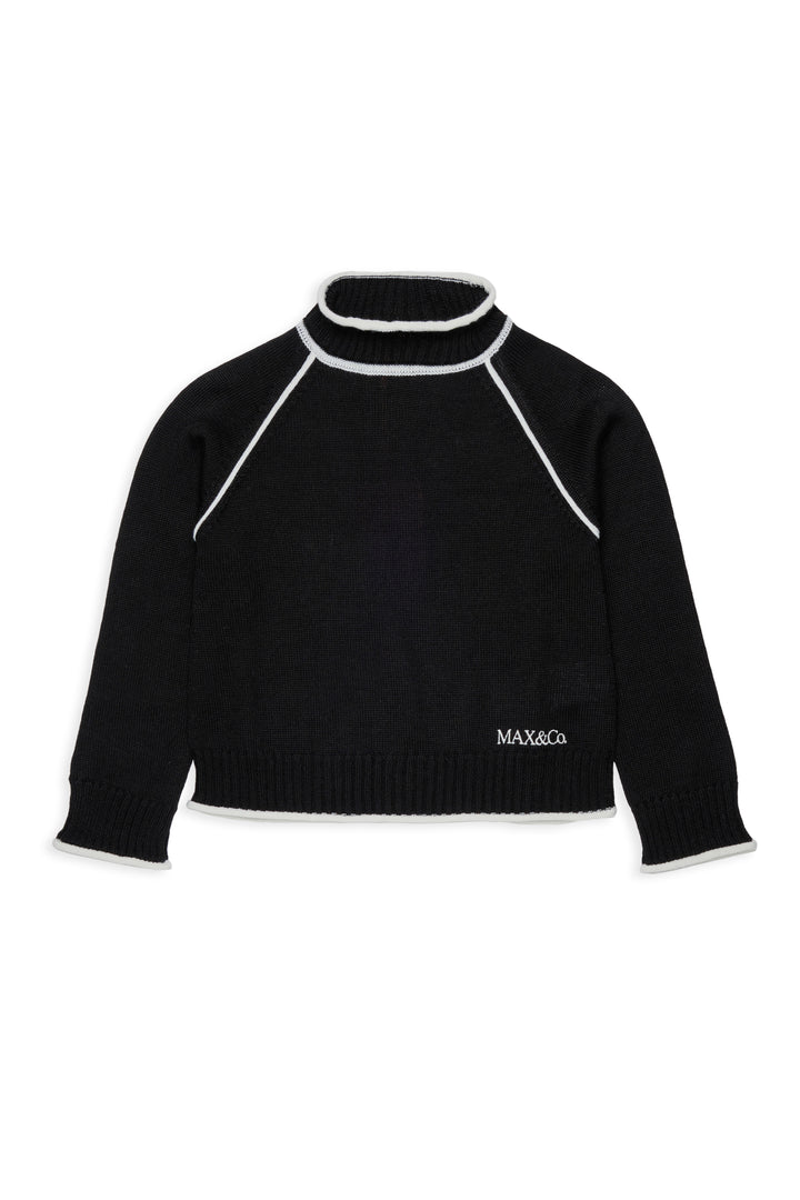 MX0405 MX02G BLACK RIBBED TURTLENECK WITH CONTRAST STITCHING