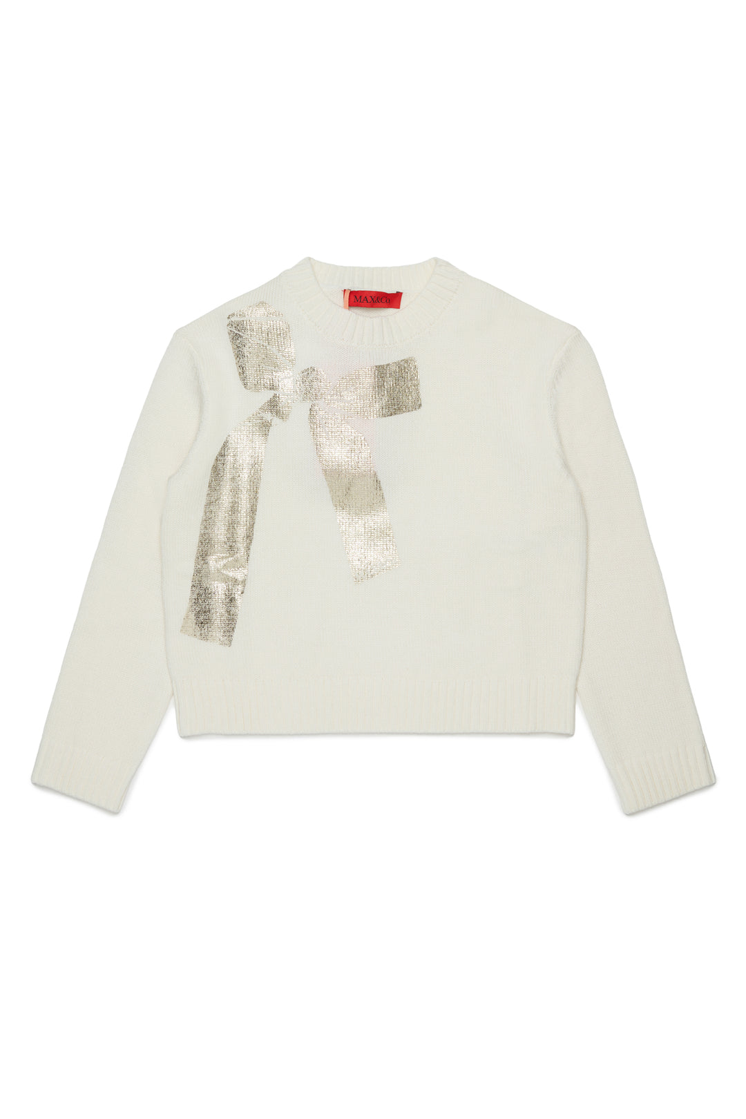 MX0406 MX043 IVORY KNIT SWEATER WITH METALLIC BOW PRINT