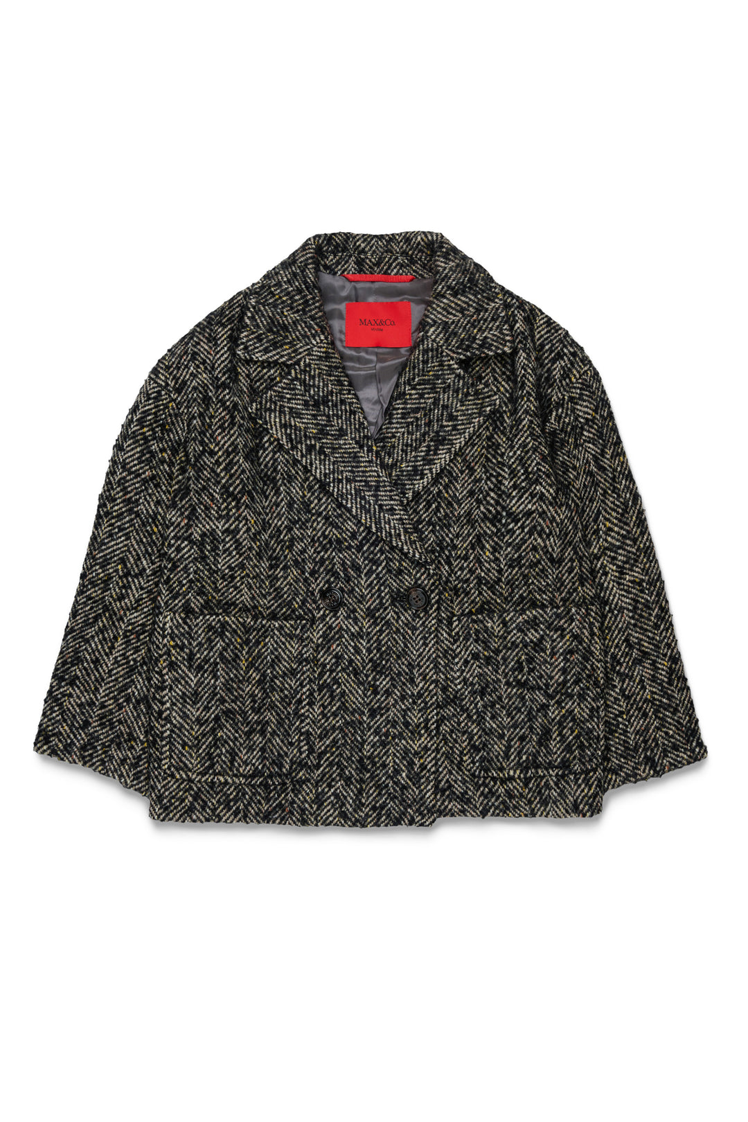 MX0440 MX02N BLACK MAXJ35CF HERRINGBONE SHORT COAT