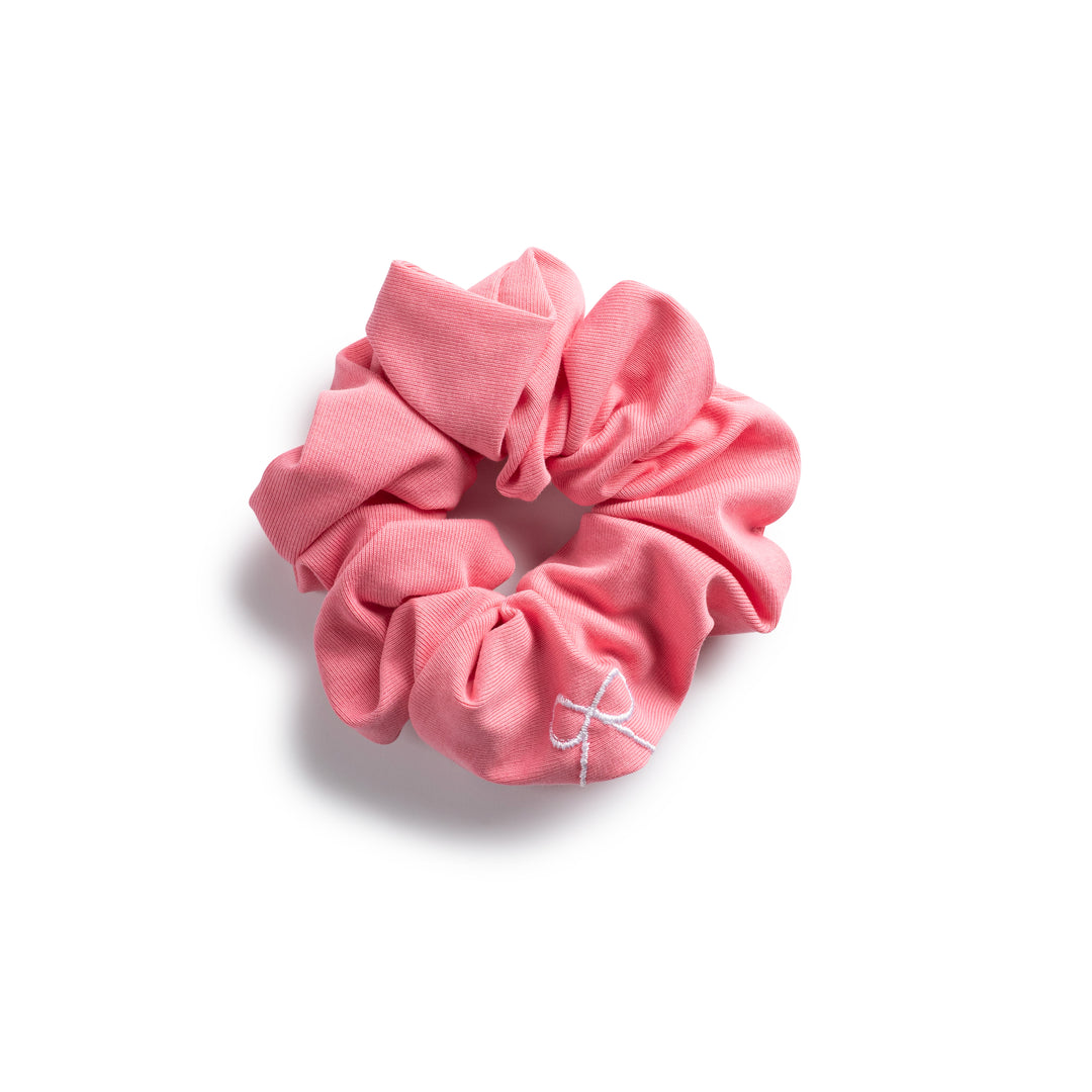Marshmallow signature bow logo scrunchie  flamingo pink