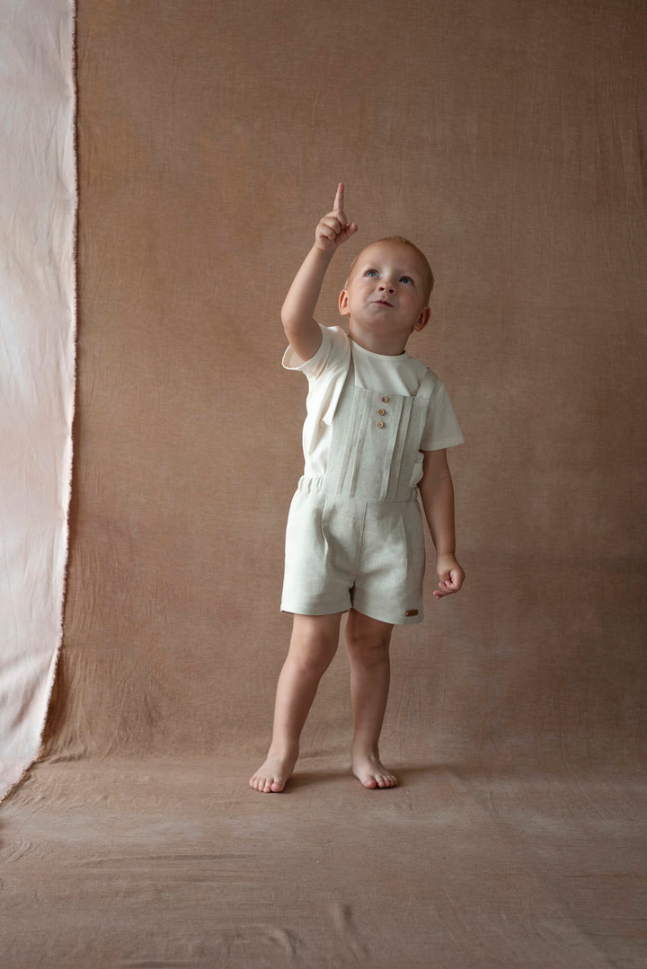 MOD.10.1 SAND LINEN DUNGAREES WITH PLEAT