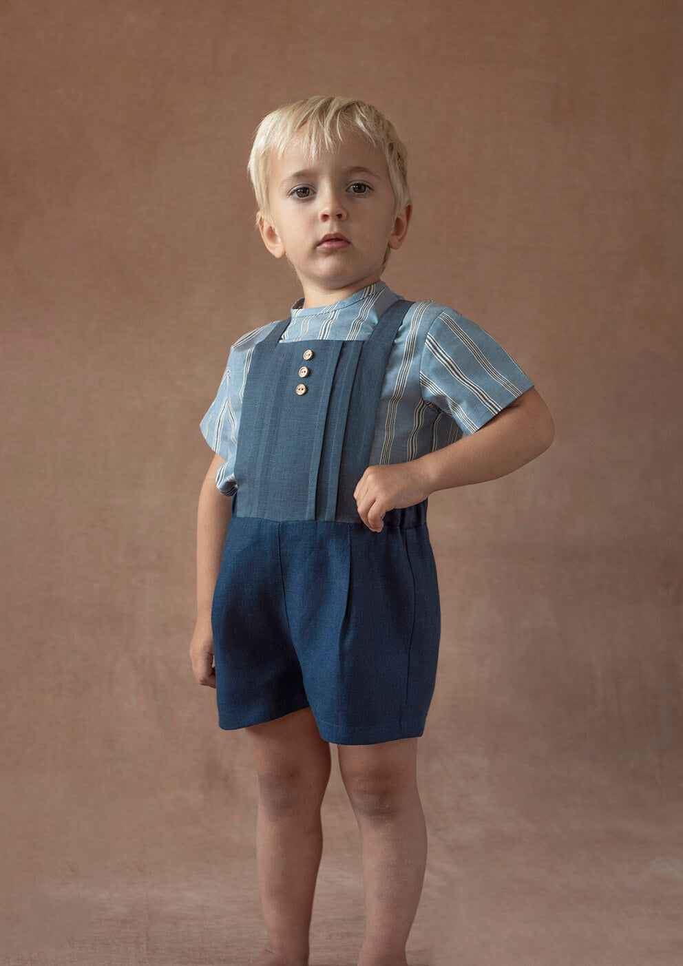 MOD.10.4 NAVY BLUE LINEN DUNGAREES WITH PLEAT