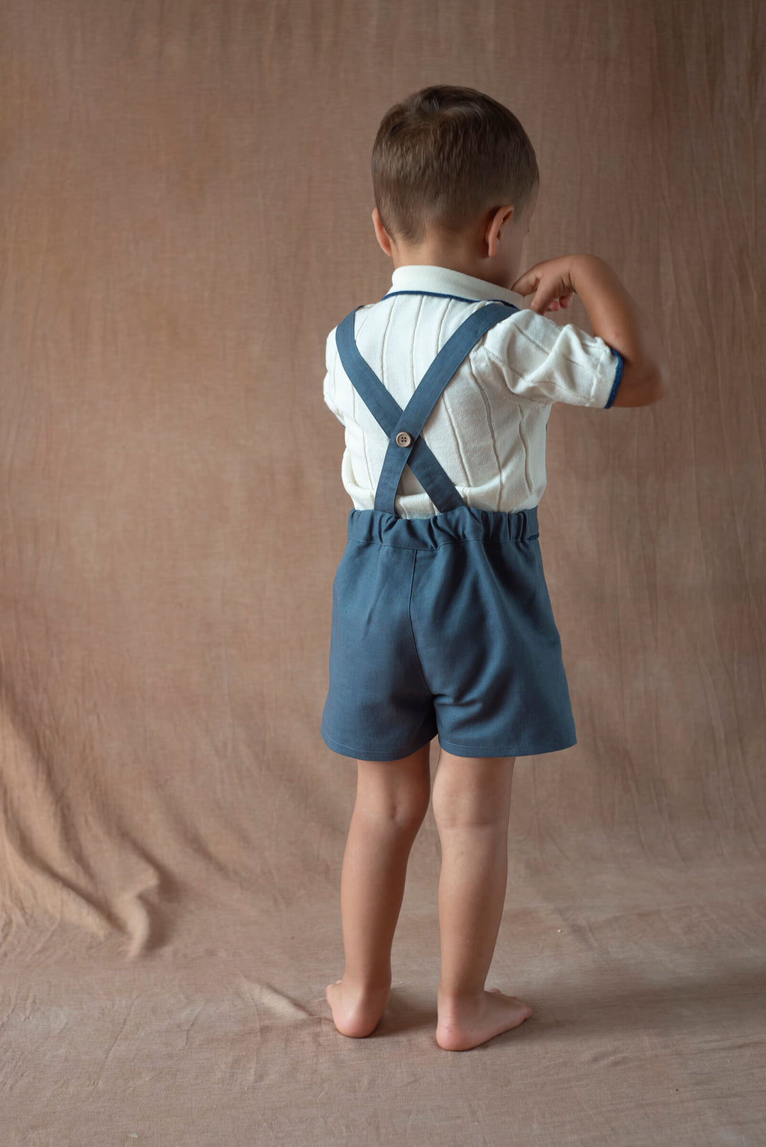 MOD.11.4 SLATE BLUE LINEN SHORTS WITH STRAPS
