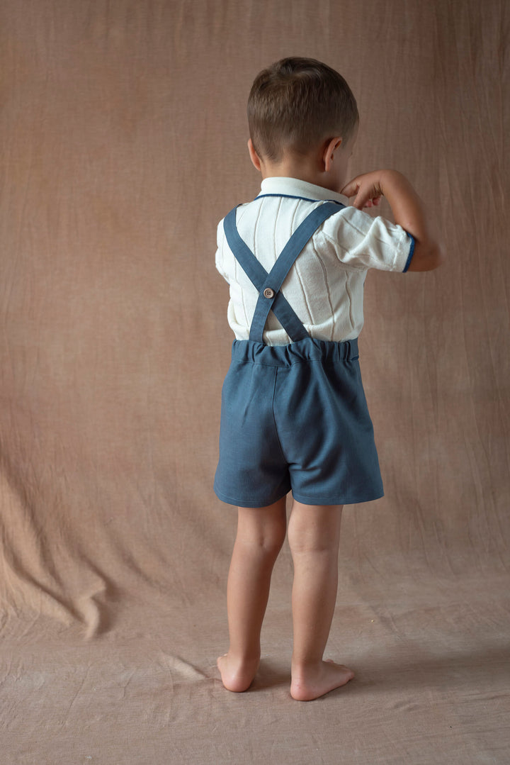 MOD.11.4 SLATE BLUE LINEN SHORTS WITH STRAPS