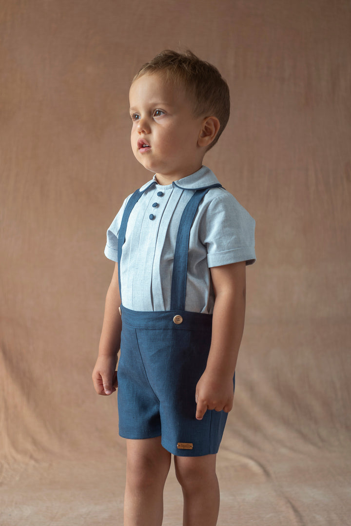 MOD.11.5 NAVY BLUE LINEN SHORTS WITH STRAPS
