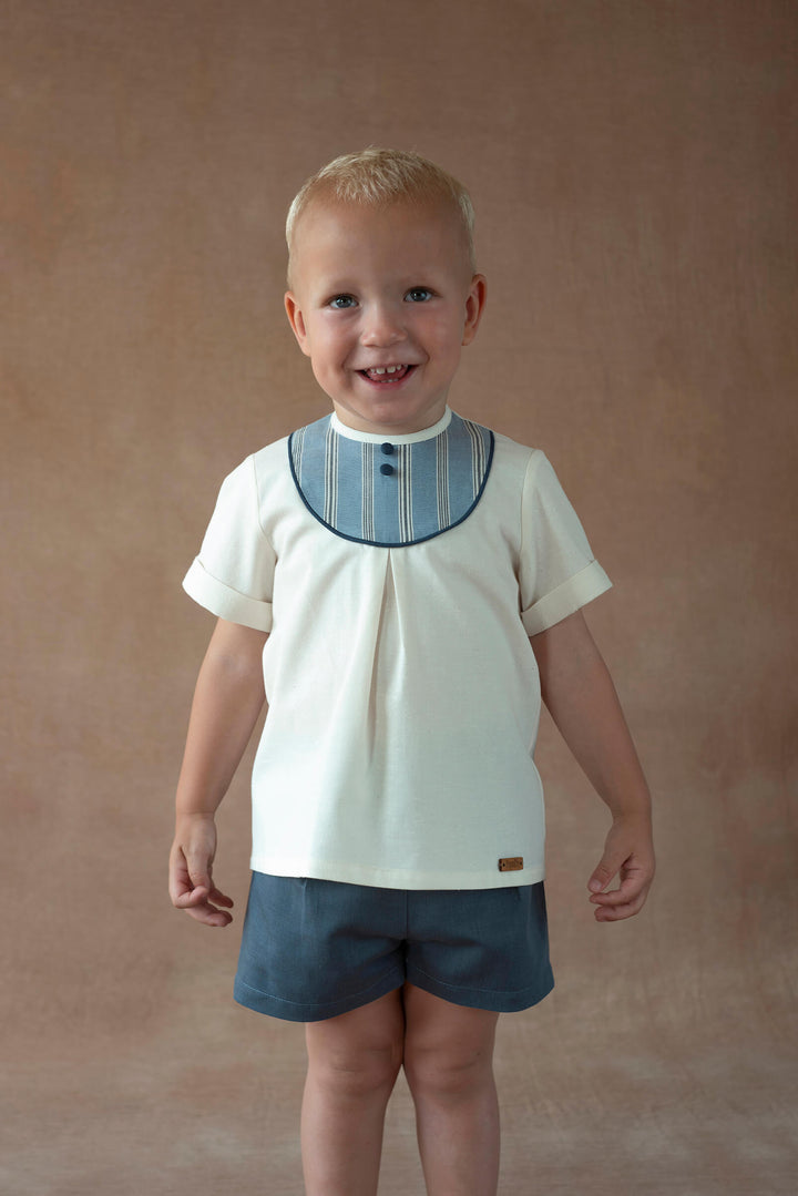 MOD.18.4 BLUE STRIPED SHIRT WITH PLEAT