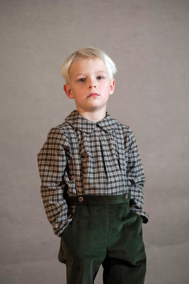 MOD.19.5 GREEN PLAID BLOUSE WITH PLEAT