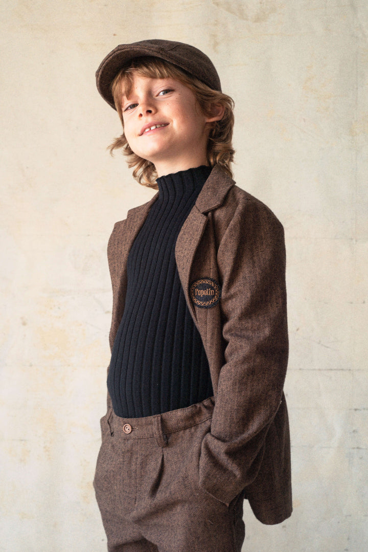Mod.25.4 Black funnel collar ribbed jersey