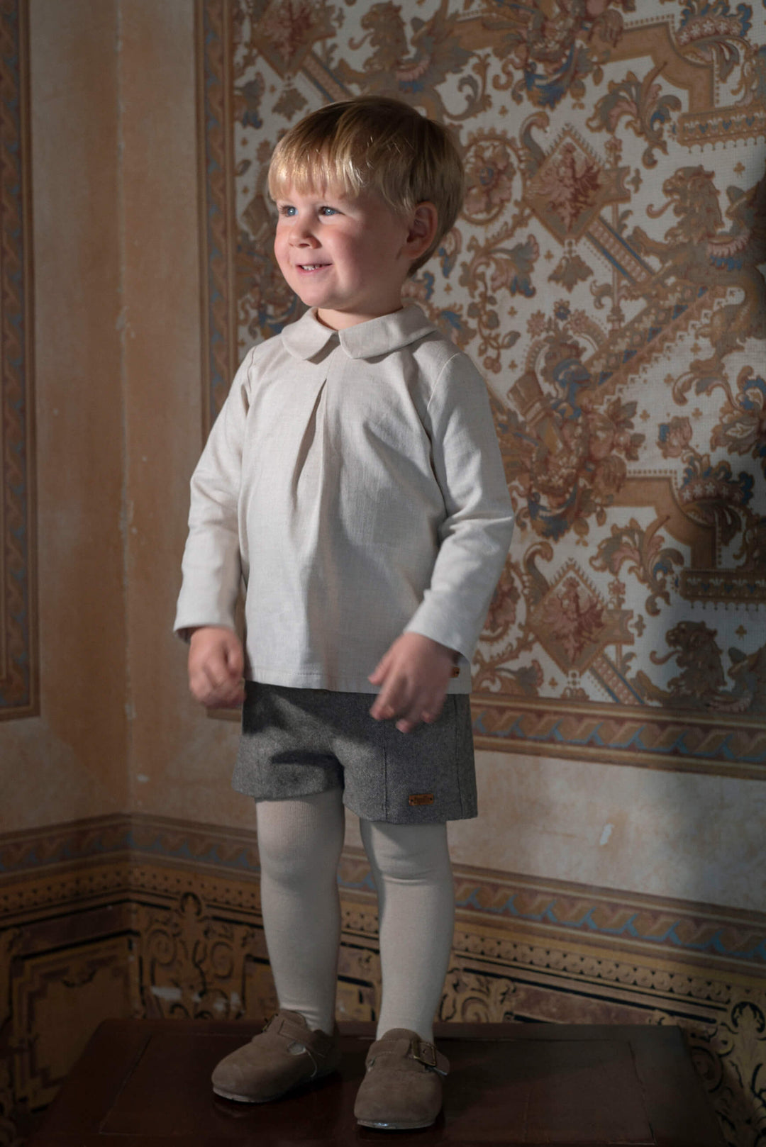 MOD.29.2 BROWN FLECK PANELLED SHORTS WITH SUSPENDERS
