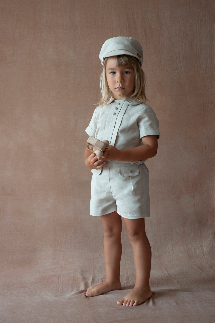MOD.30.2 SAND LINEN SHORTS WITH FLAPS