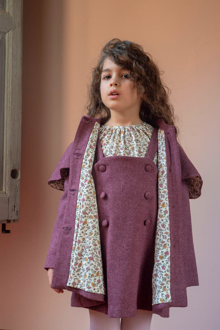 MOD.45.3 WINE RED WOOL SHORT DRESS WITH BIB