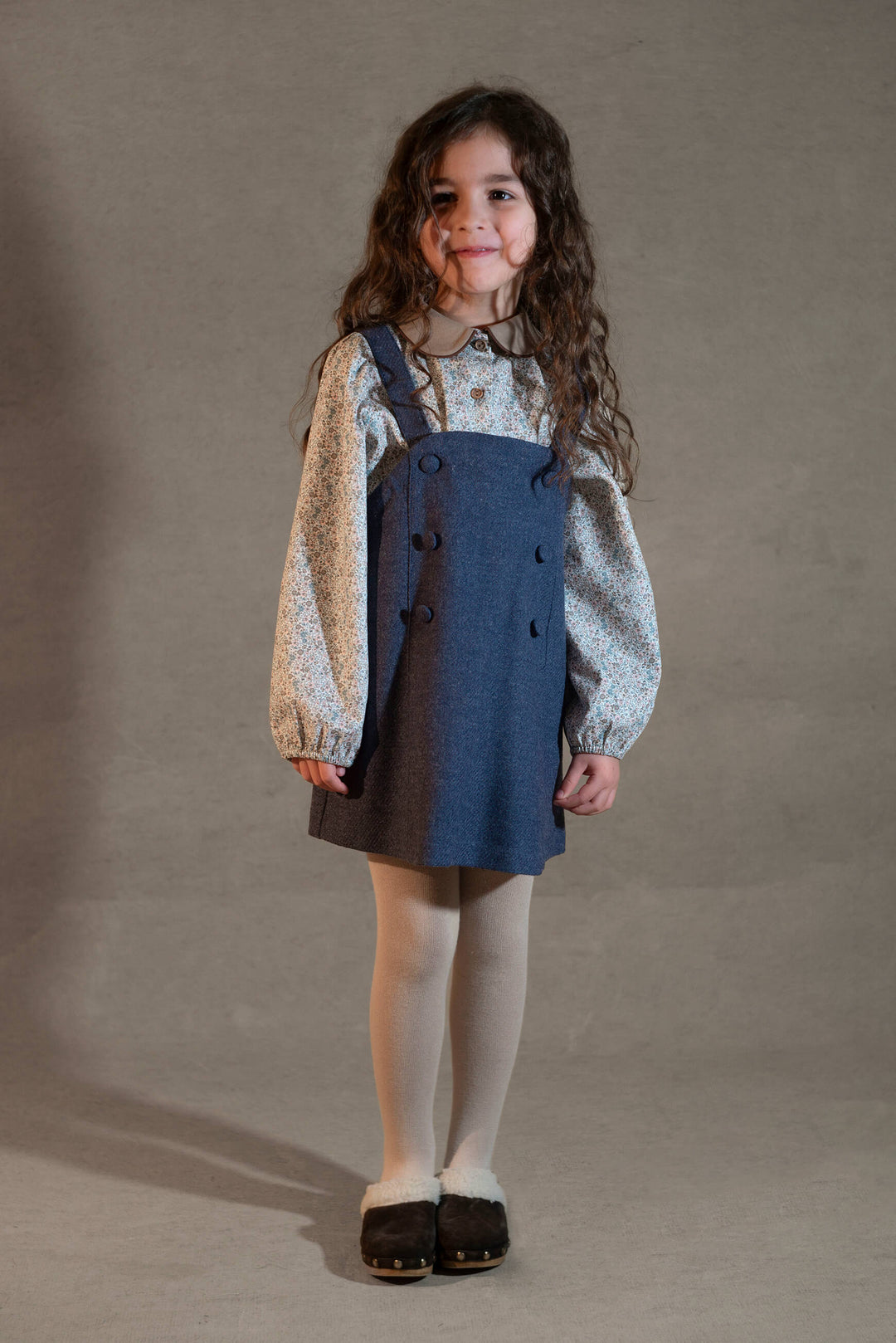 MOD.45.4 BLUE WOOL SHORT DRESS WITH BIB COVER KNEE FROM 6Y