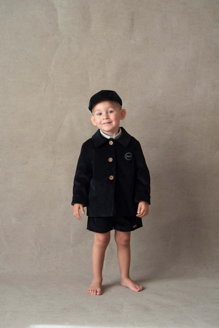 Mod.52.4 Black velvet coat with lapel
