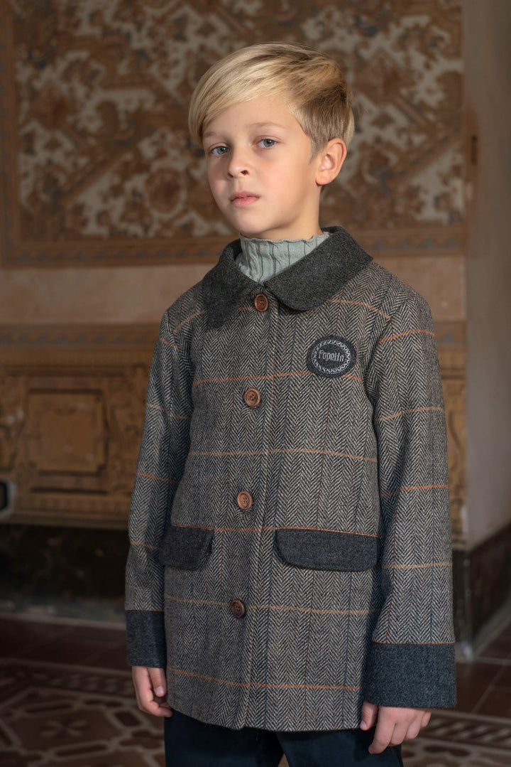 MOD.62.3 GREY HERRINGBONE WOOLLEN CONTRASTING COAT