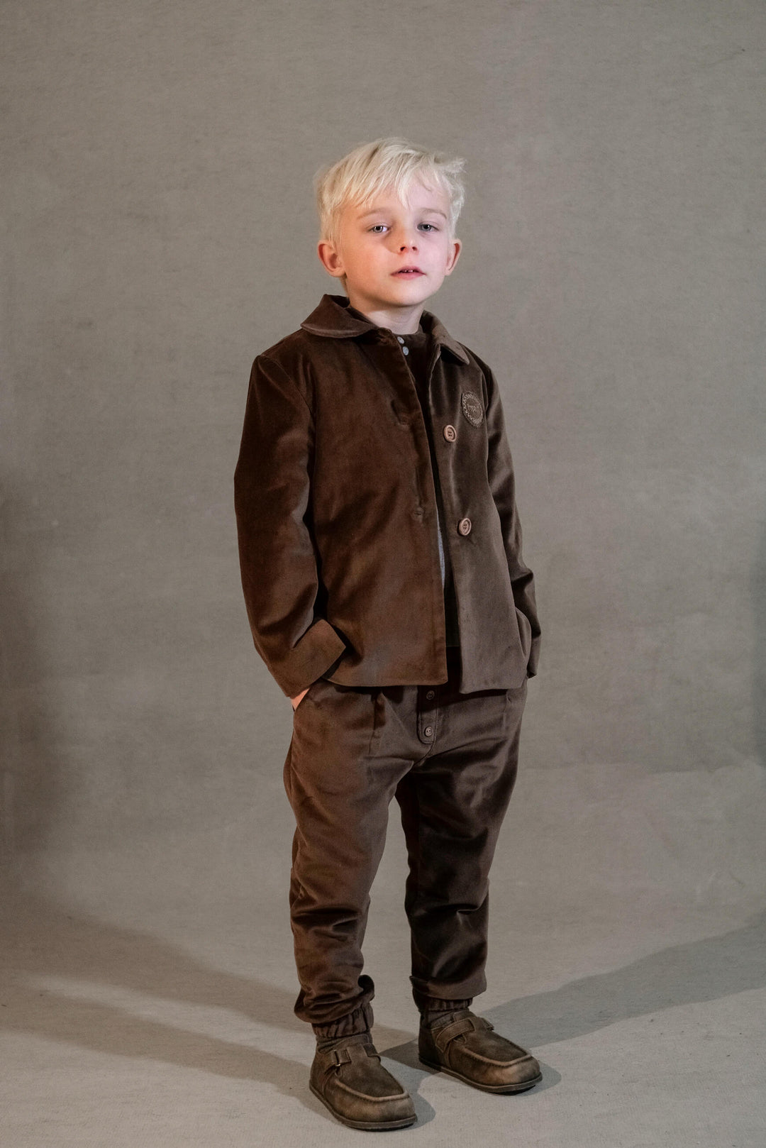 MOD.63.2 BROWN VELVET COAT WITH SHIRT-STYLE COLLAR