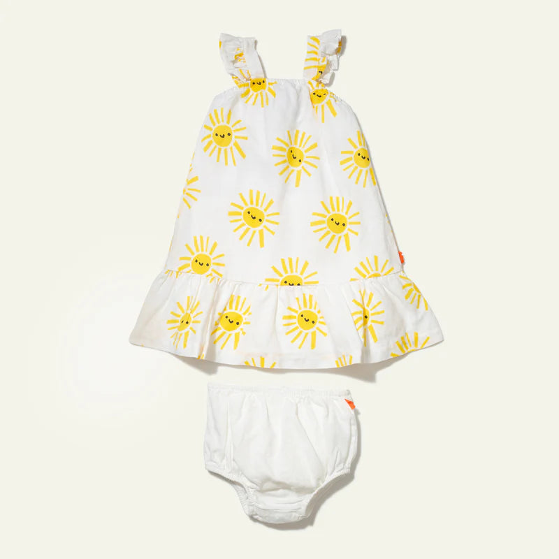 SUN PRINT BABY RUFFLE DRESS-Natural/Yellow-Natural/Yellow