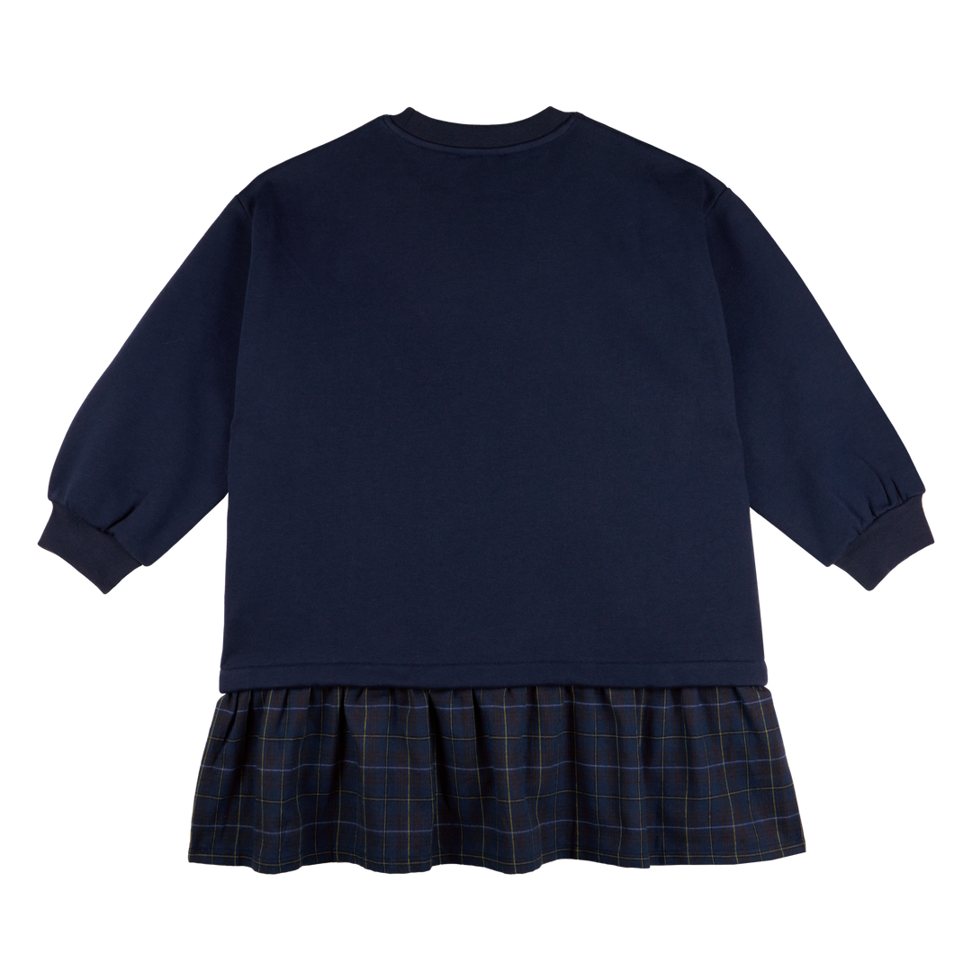 MMT VERONICA MIDNIGHT BLUE VERONICA COMBINED FLEECE AND FABRIC LS DRESS
