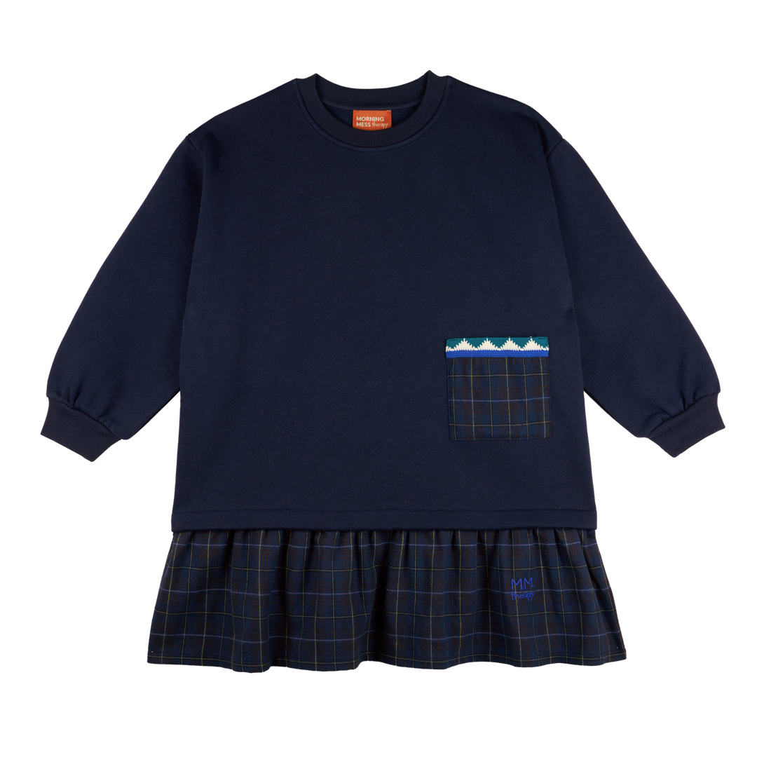 MMT VERONICA MIDNIGHT BLUE VERONICA COMBINED FLEECE AND FABRIC LS DRESS