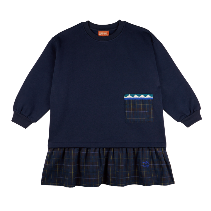 MMT VERONICA MIDNIGHT BLUE VERONICA COMBINED FLEECE AND FABRIC LS DRESS