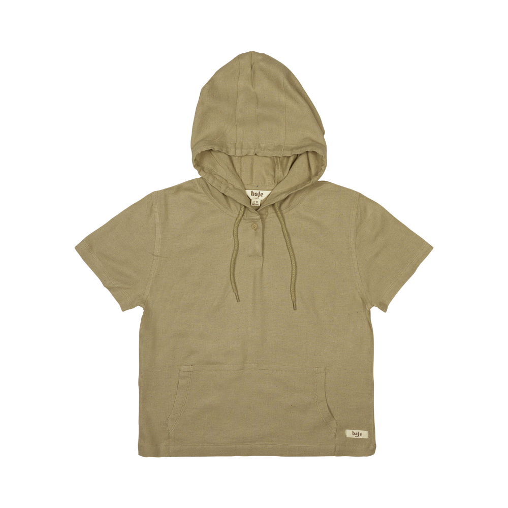 MOSS LINEN HOODED TOP-Taupe