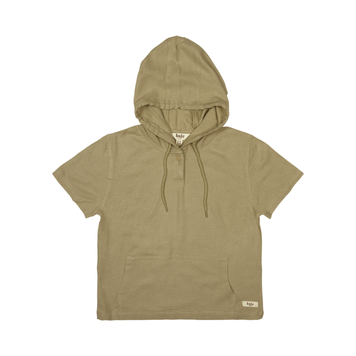 MOSS LINEN HOODED TOP-Taupe