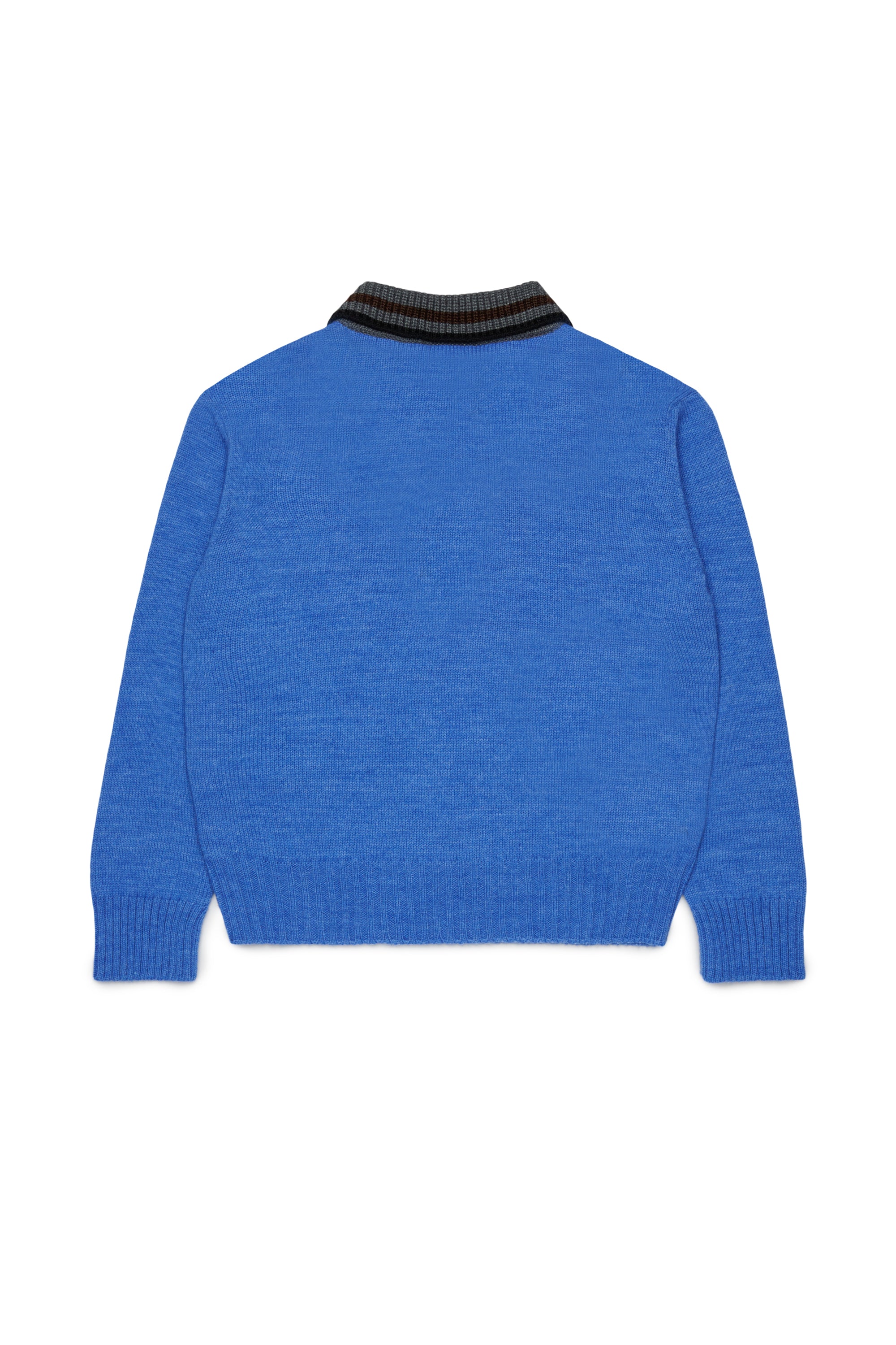 N210DH N0547 BLUE LS KNIT POLO SWEATER WITH CONTRAST COLLAR