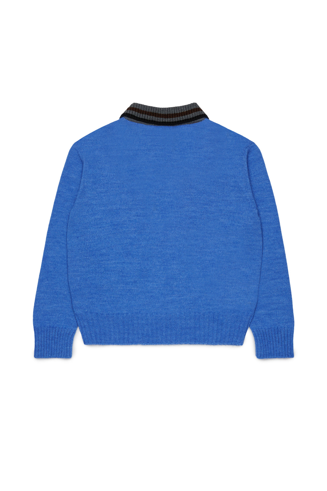 N210DH N0547 BLUE LS KNIT POLO SWEATER WITH CONTRAST COLLAR