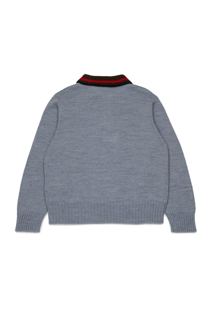 N210DH N0547 GREY LS KNIT POLO SWEATER WITH CONTRAST COLLAR