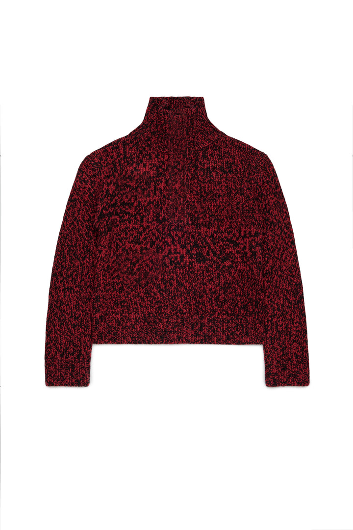 N210DN N0545 RED HALF BUTTONED FUNNEL NECK SPECKLED SWEATER
