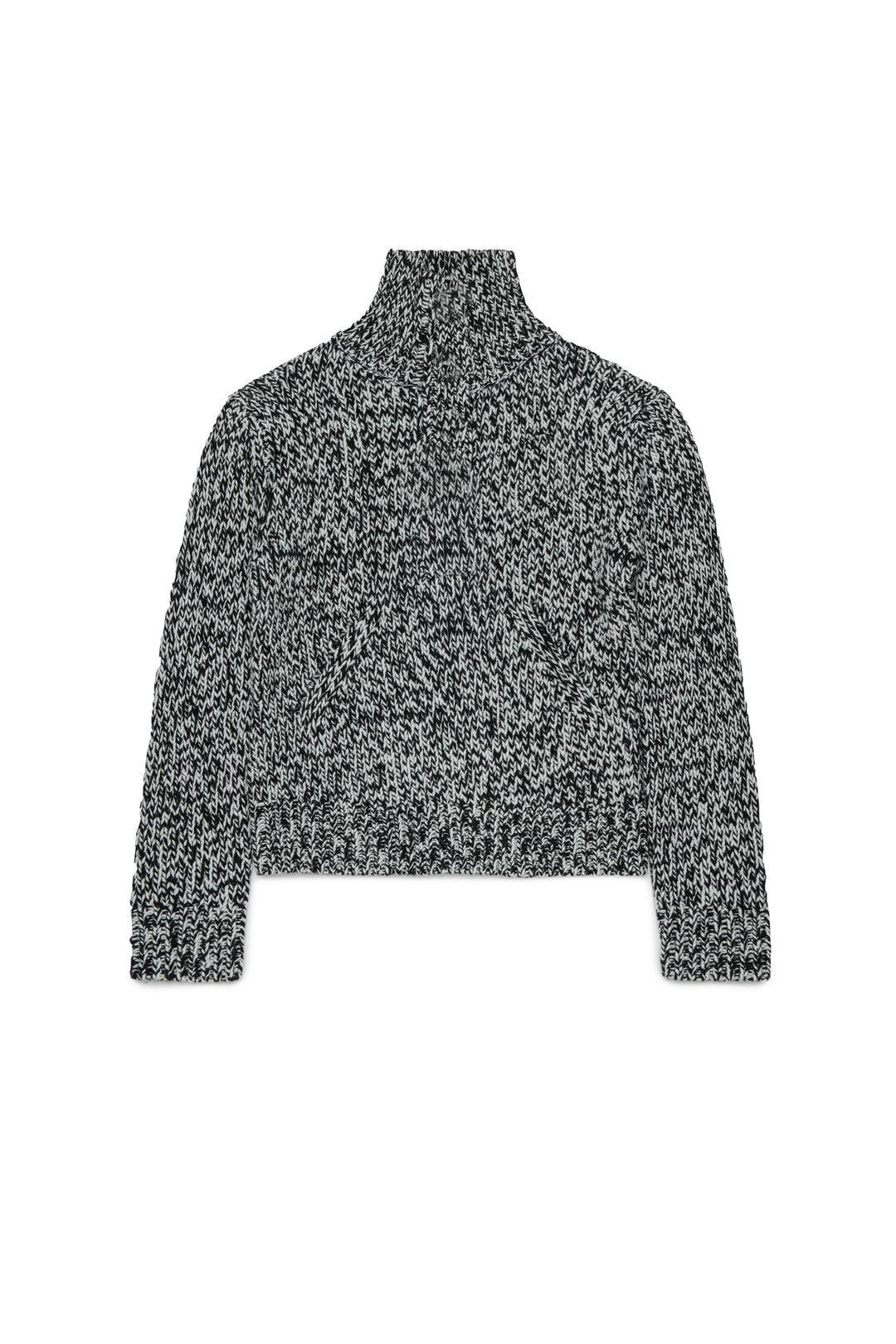 N210DN N0545 BLACK HALF BUTTONED FUNNEL NECK SPECKLED SWEATER
