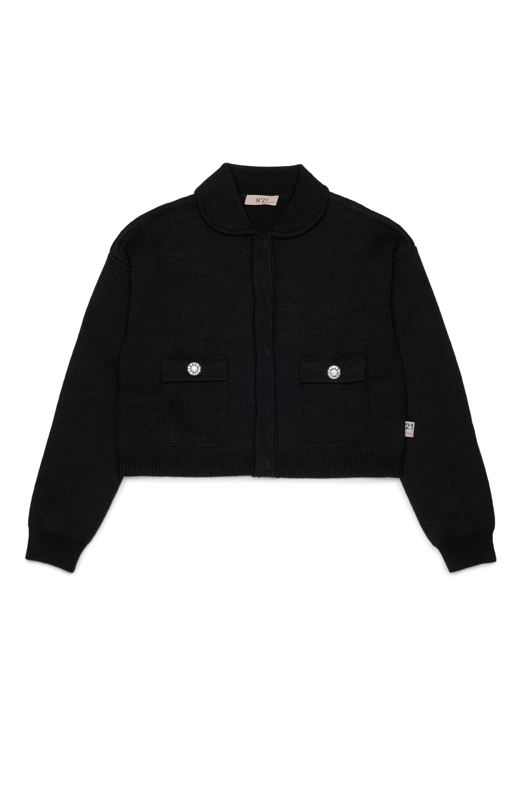 N210DP N0541 KNIT CARDIGAN WITH COLLAR AND JEWEL BUTTONS