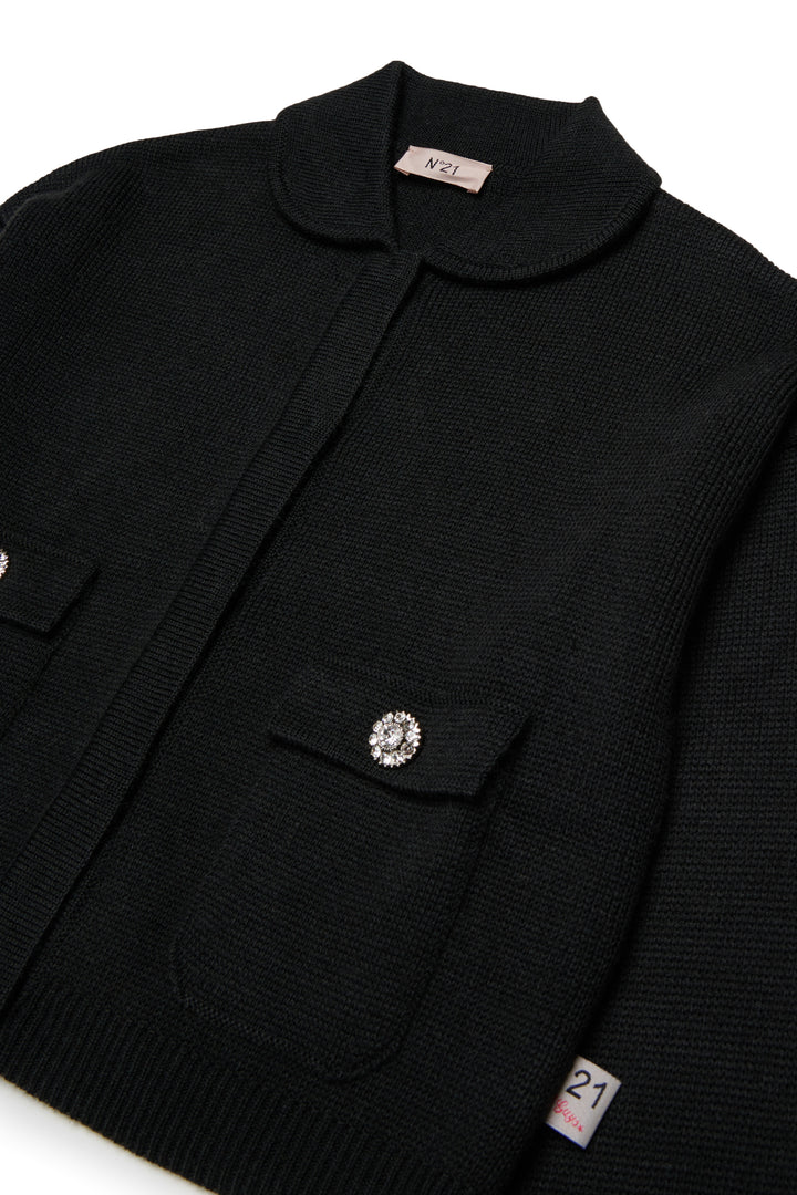 N210DP N0541 KNIT CARDIGAN WITH COLLAR AND JEWEL BUTTONS