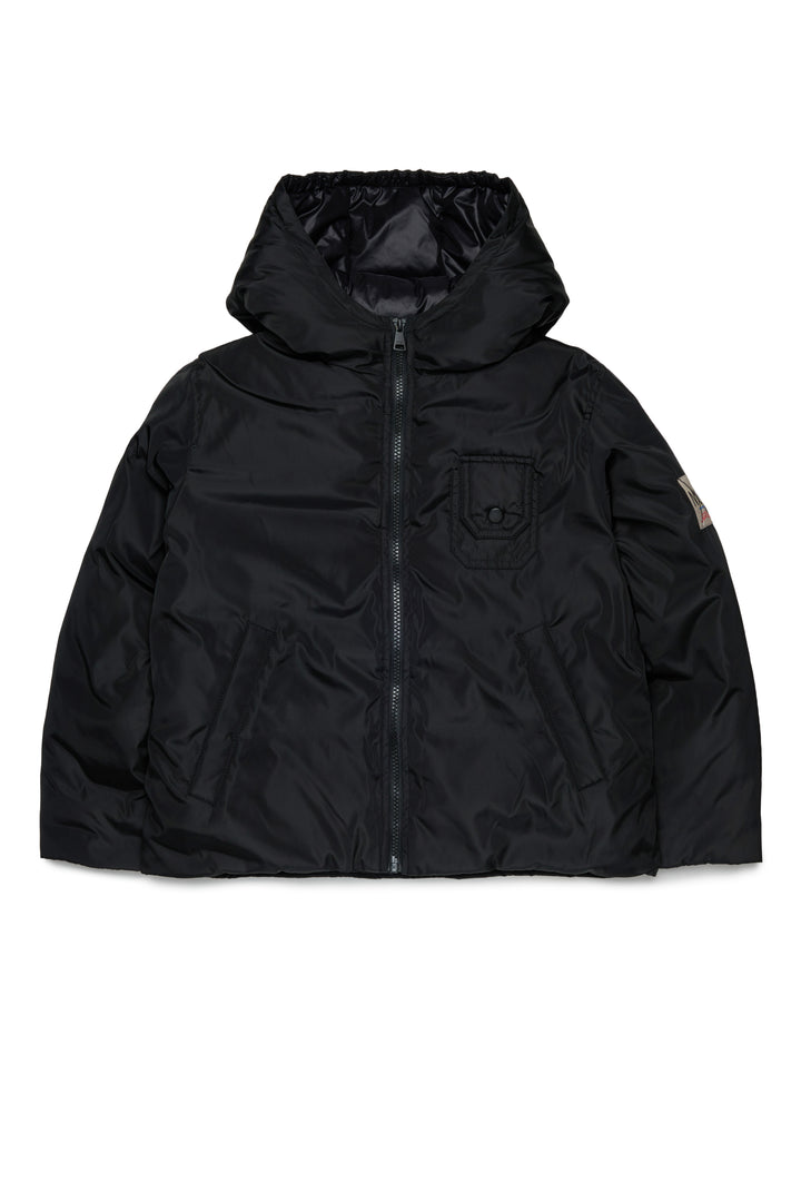 N210DW N0063 BLACK SHORT PUFFER JACKET WITH HOOD