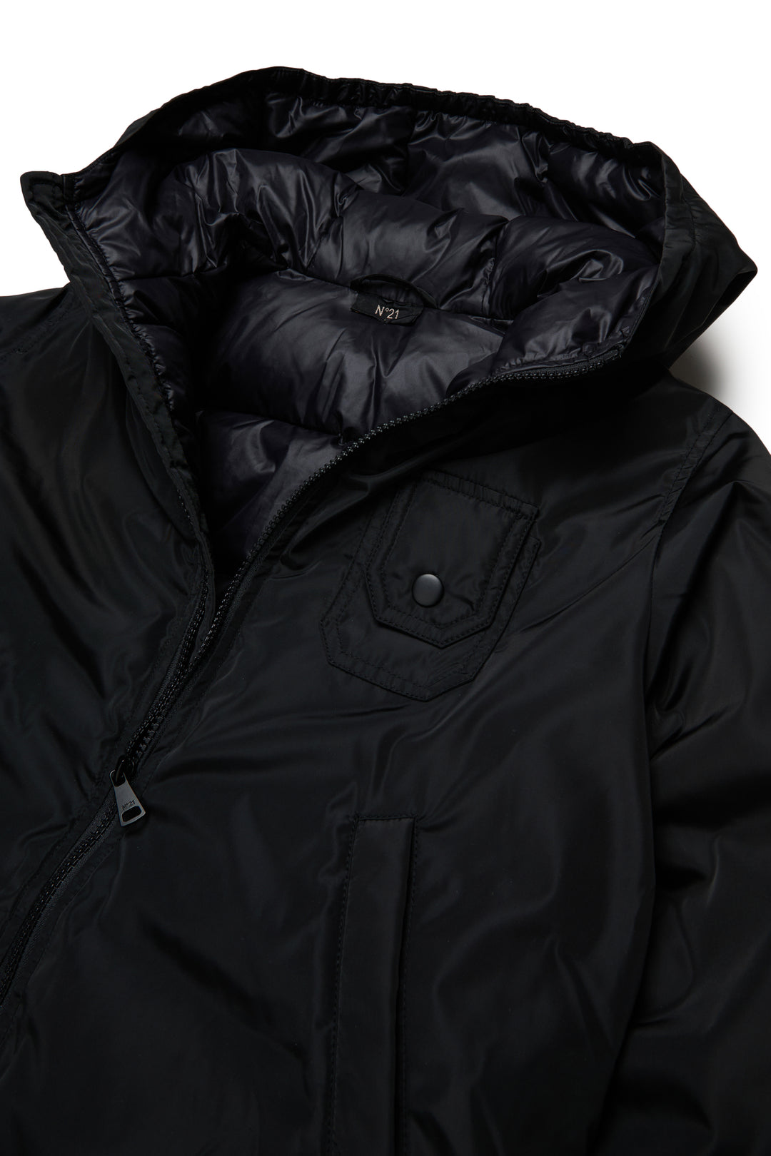 N210DW N0063 BLACK SHORT PUFFER JACKET WITH HOOD
