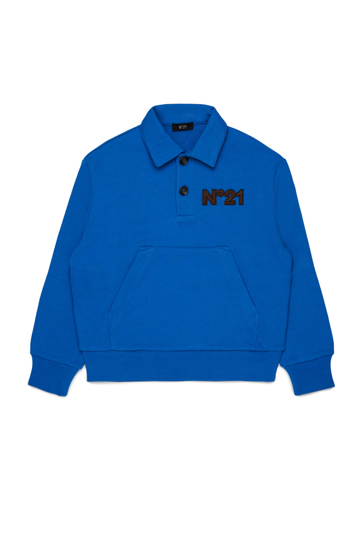 N210E5 N0522 BLUE LS FRENCH TERRY POLO WITH KANGAROO POCKET