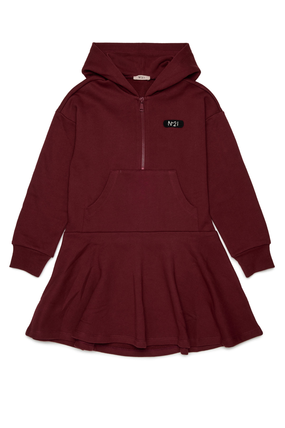 N210ER N0522 MAROON LS HOODED HALF ZIP SWEAT DRESS