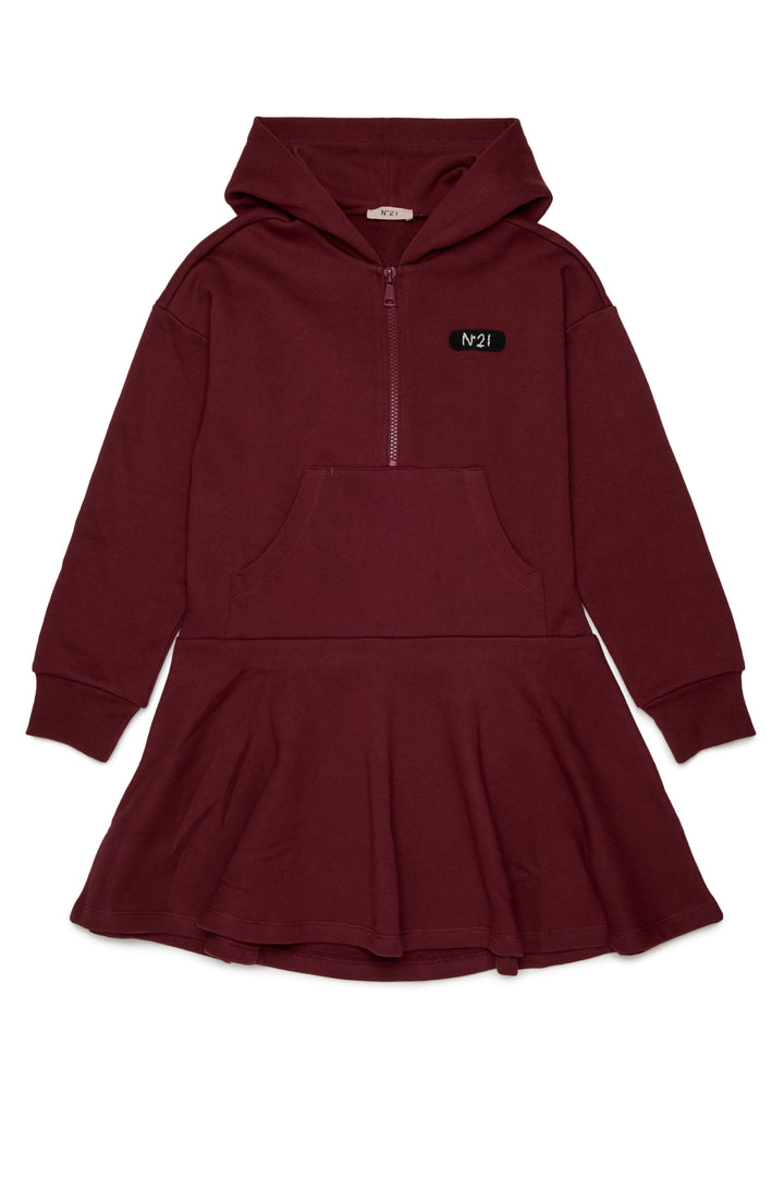 N210ER N0522 MAROON LS HOODED HALF ZIP SWEAT DRESS