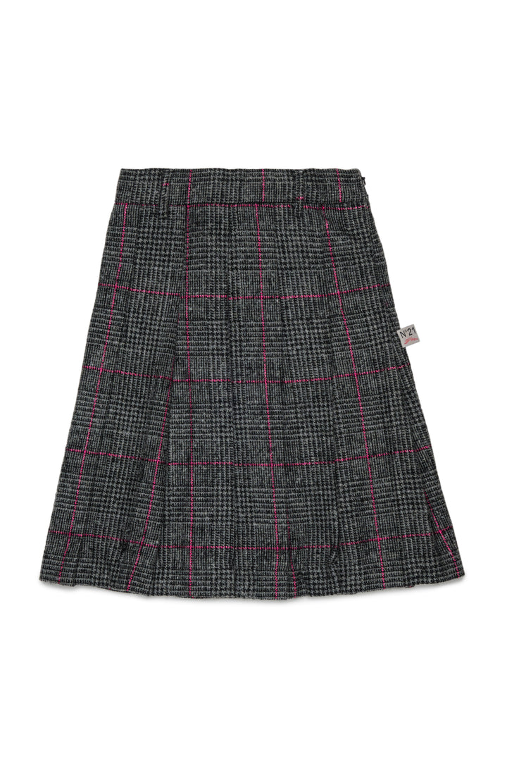 N210EW N0525  GREY GLEN CHECK PLEATED SKIRT WITH LUREX THREADS